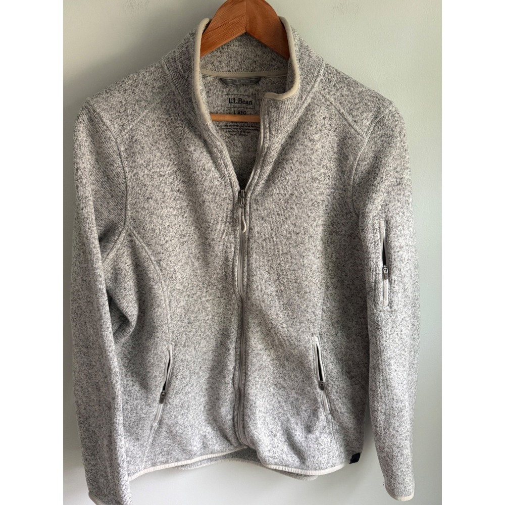 LL Bean Womens Sweater Fleece Full Zip Jacket Gray Heather Large L REG 270684